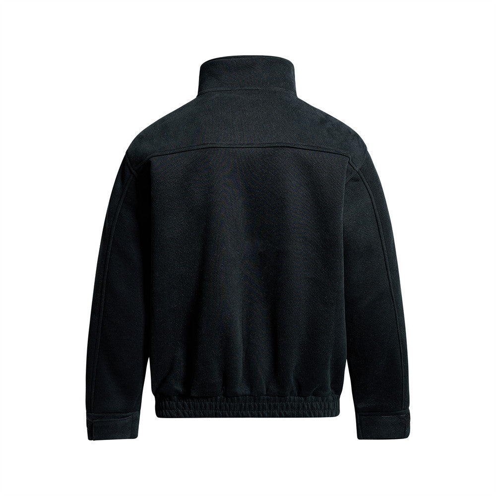 Men's Mock Neck Full-Zip Track Jacket with Crest Patch – Streetwear Fleece