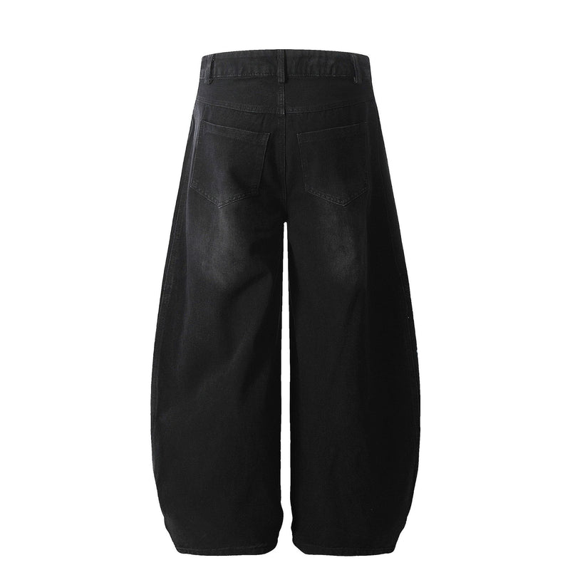 Men's Baggy Wide-Leg Jeans with Triple Stripe Detail – Washed Denim