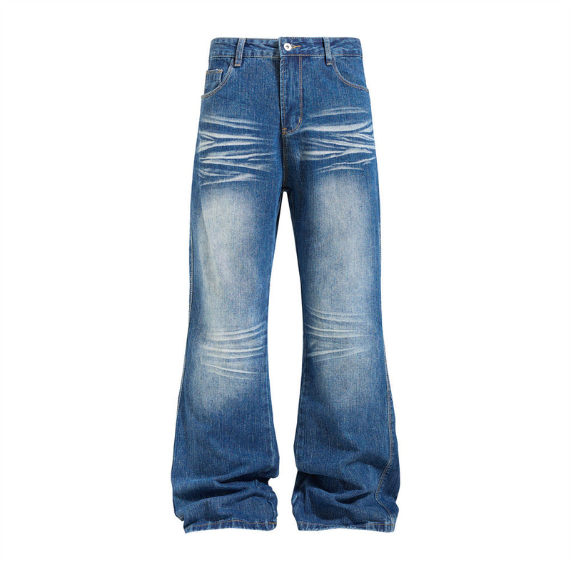 Men's Washed Distressed Flare Jeans – Wide Leg Relaxed Fit Denim