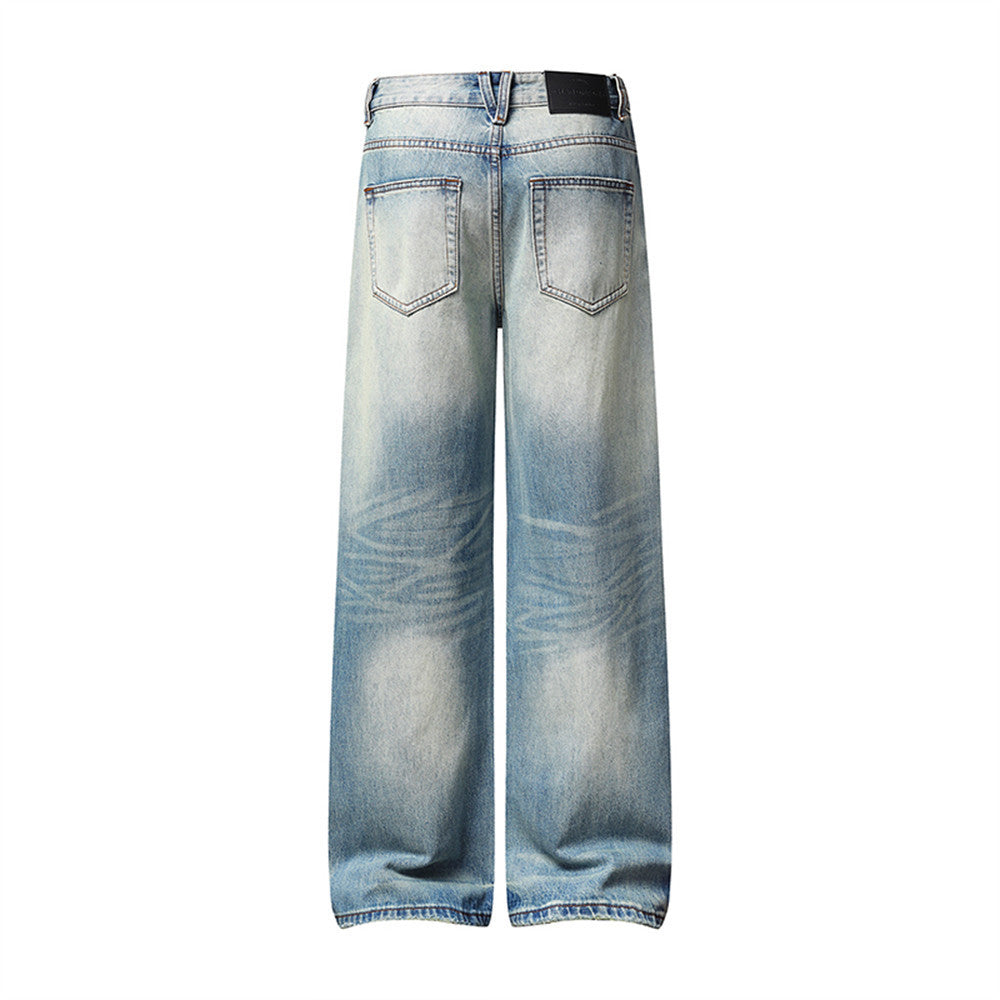 Wide-Leg Baggy Jeans Men – Light Blue Vintage Washed Straight Fit