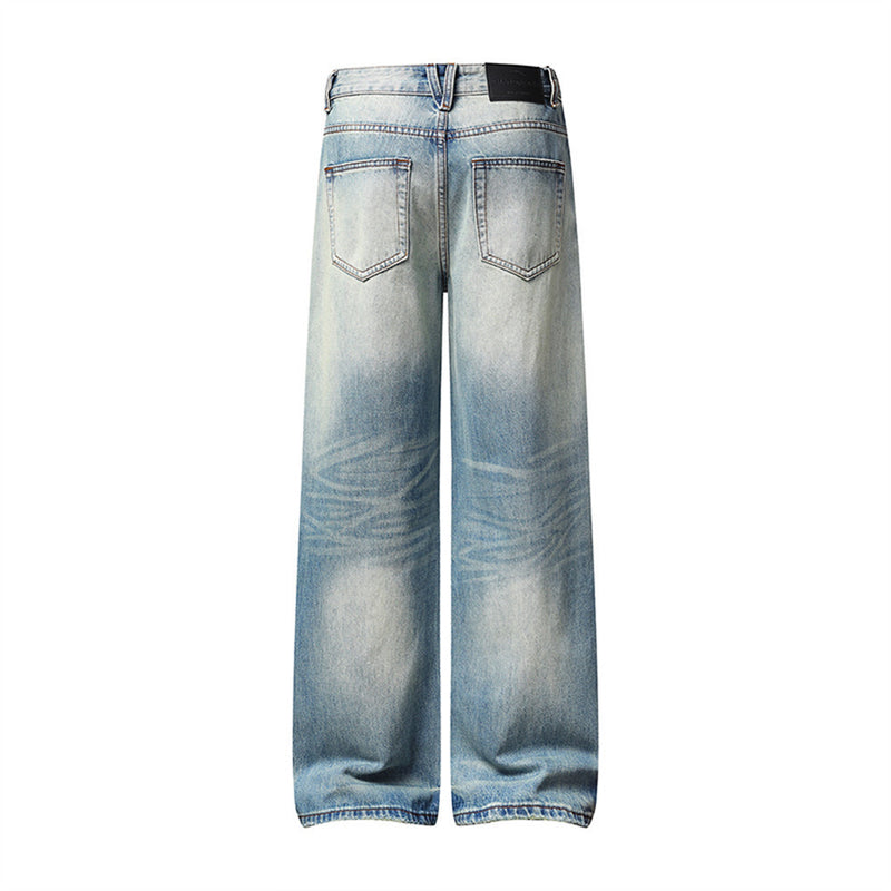 Wide-Leg Baggy Jeans Men – Light Blue Vintage Washed Straight Fit
