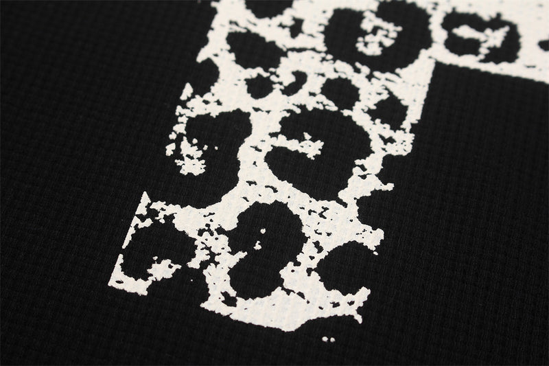 Men's Long Sleeve Shirt Leopard Cross Graphic Black Waffle-Knit Oversized Tee