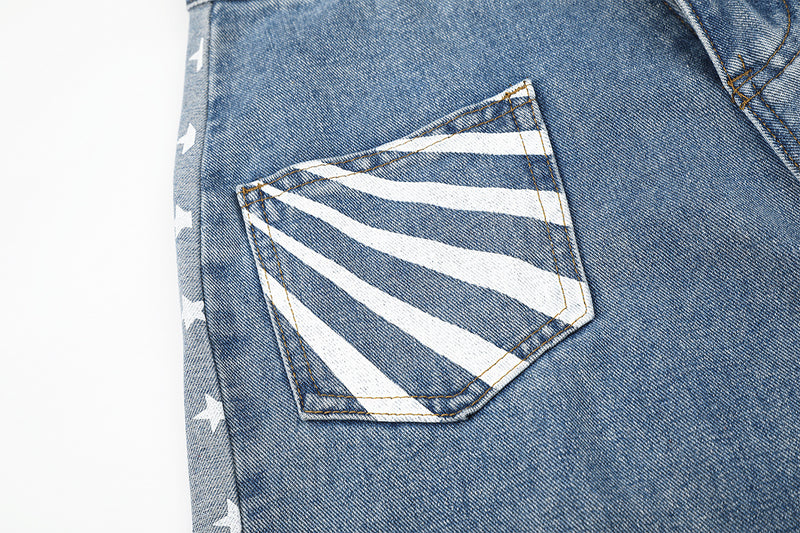 Baggy-Jeans mit weitem Bein – Denimhose mit Stern- und Streifen-Patchwork