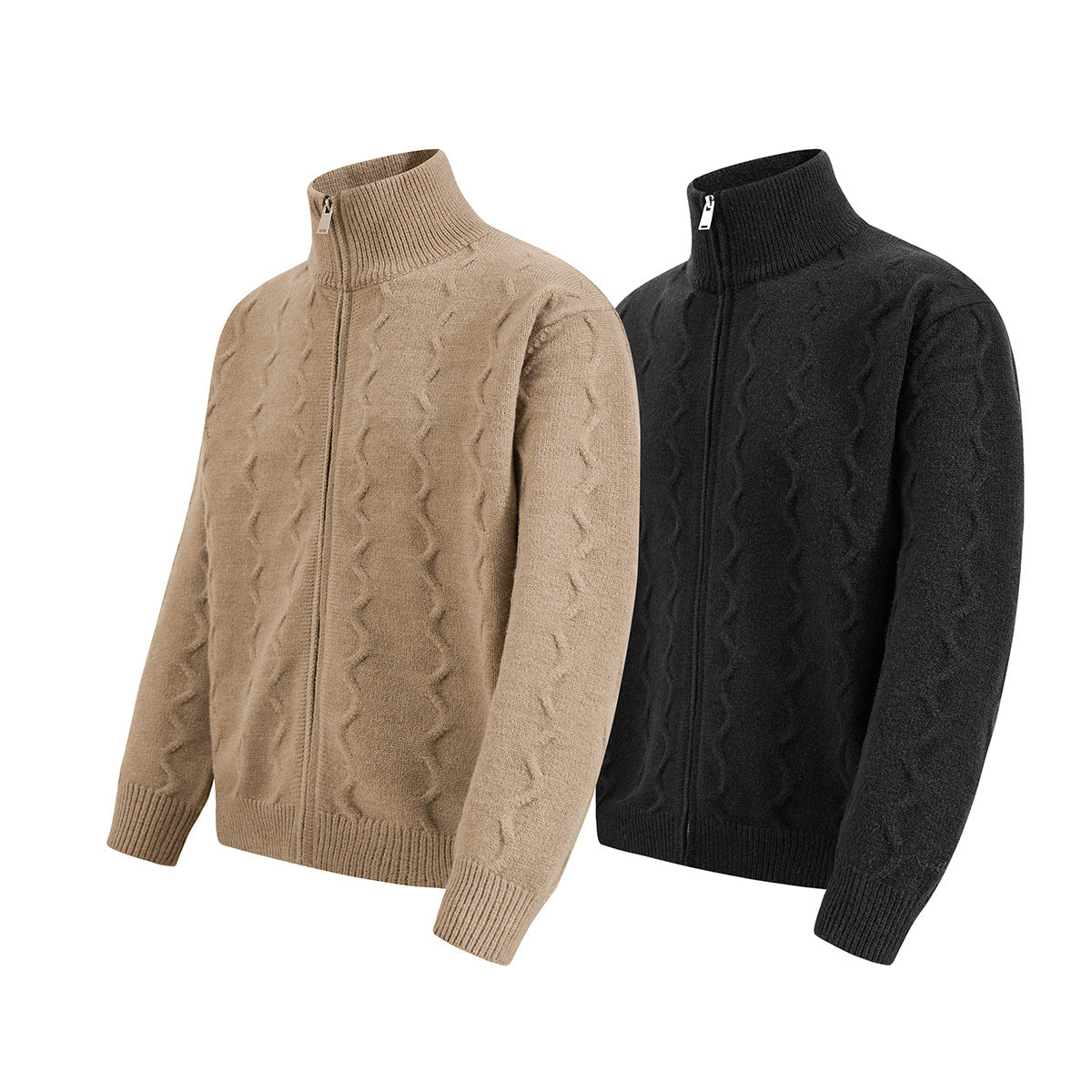 Men's Cable Knit Full-Zip Turtleneck Sweater Jacket