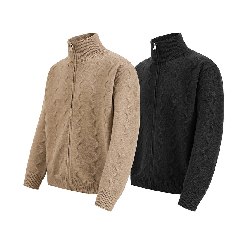 Men's Cable Knit Full-Zip Turtleneck Sweater Jacket