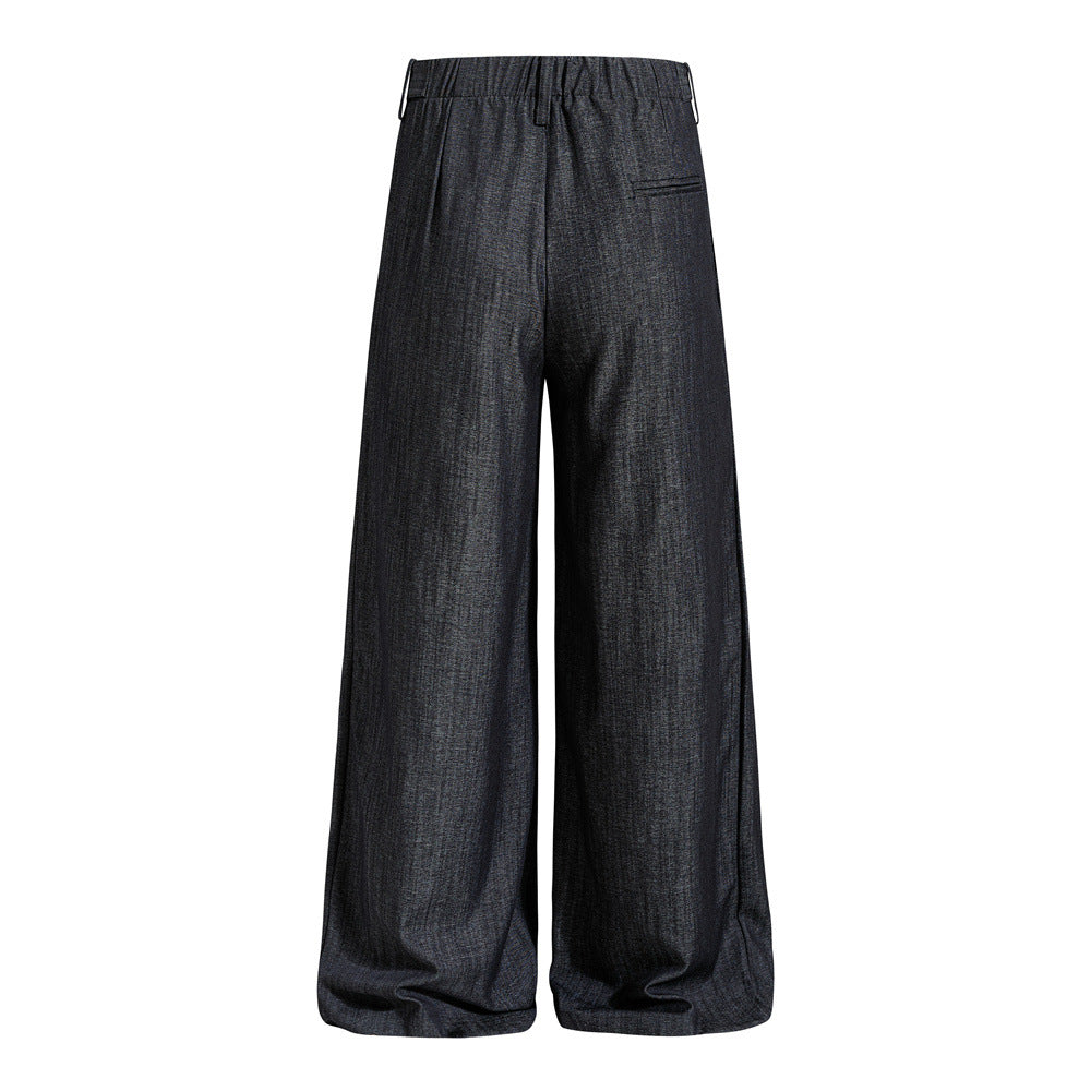 Wide-Leg Pleated Trousers – Men's Loose Fit Draped Floor-Length Pants