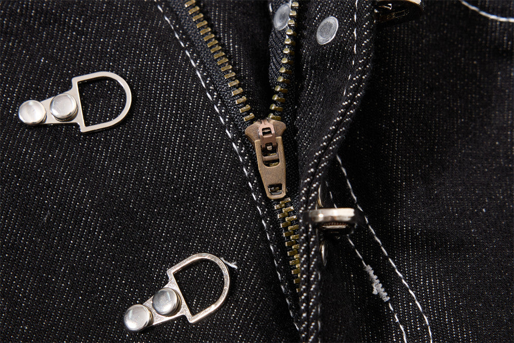 Herren-Cargojeans mit weitem Bein, Klappverschluss und Kontrastnähten