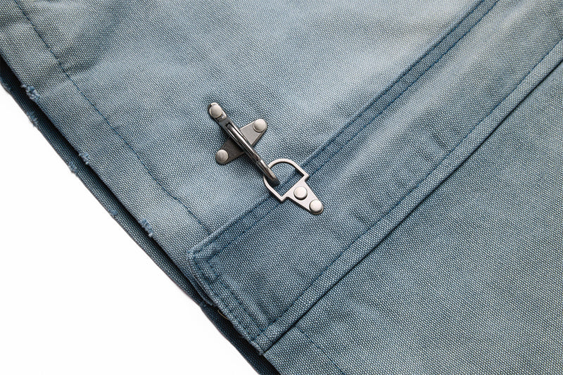 Boxy Washed Denim Workwear Jacket with Corduroy Collar & Clasp Closure