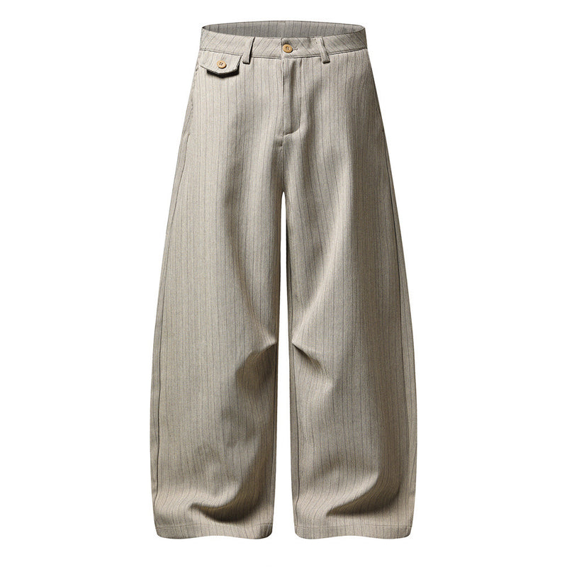 Wide-Leg Pinstripe Trousers – Relaxed Fit Pleated Dress Pants
