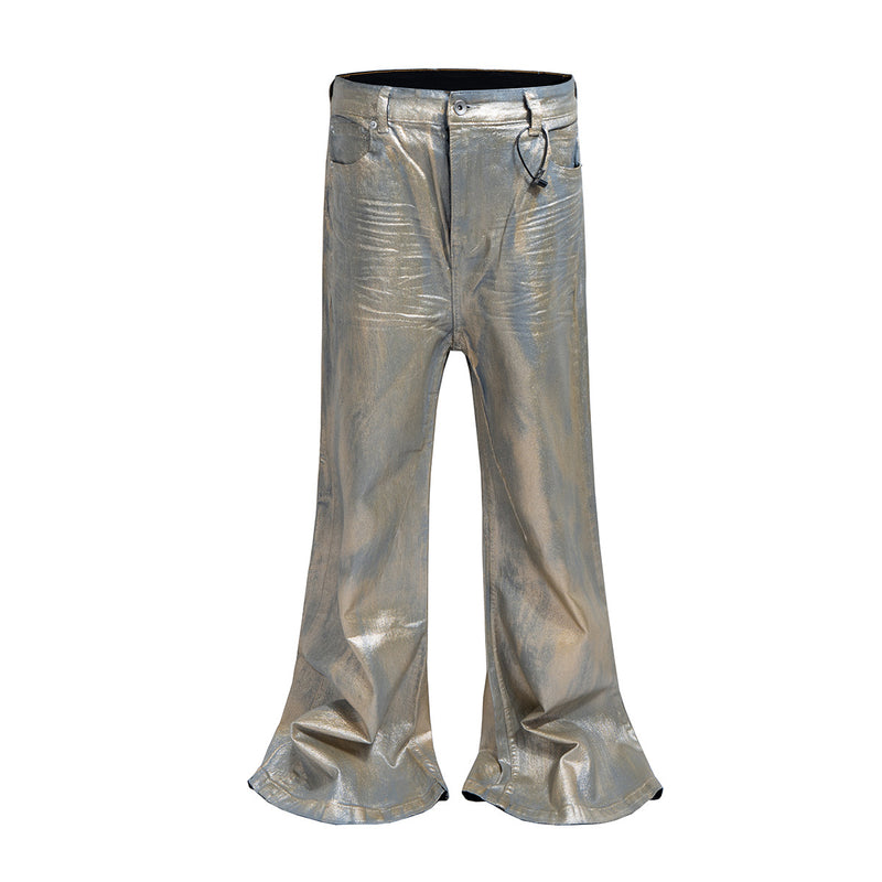 Jean flare métallisé doré – Pantalon en denim large à pattes d’éléphant
