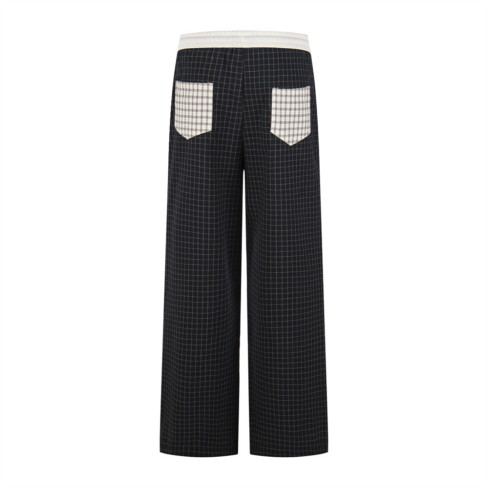 Contrast Pocket Plaid Wide-Leg Pants – Relaxed Fit Streetwear Trousers