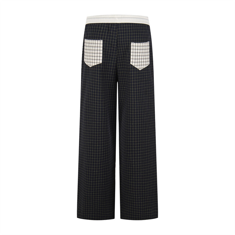 Contrast Pocket Plaid Wide-Leg Pants – Relaxed Fit Streetwear Trousers