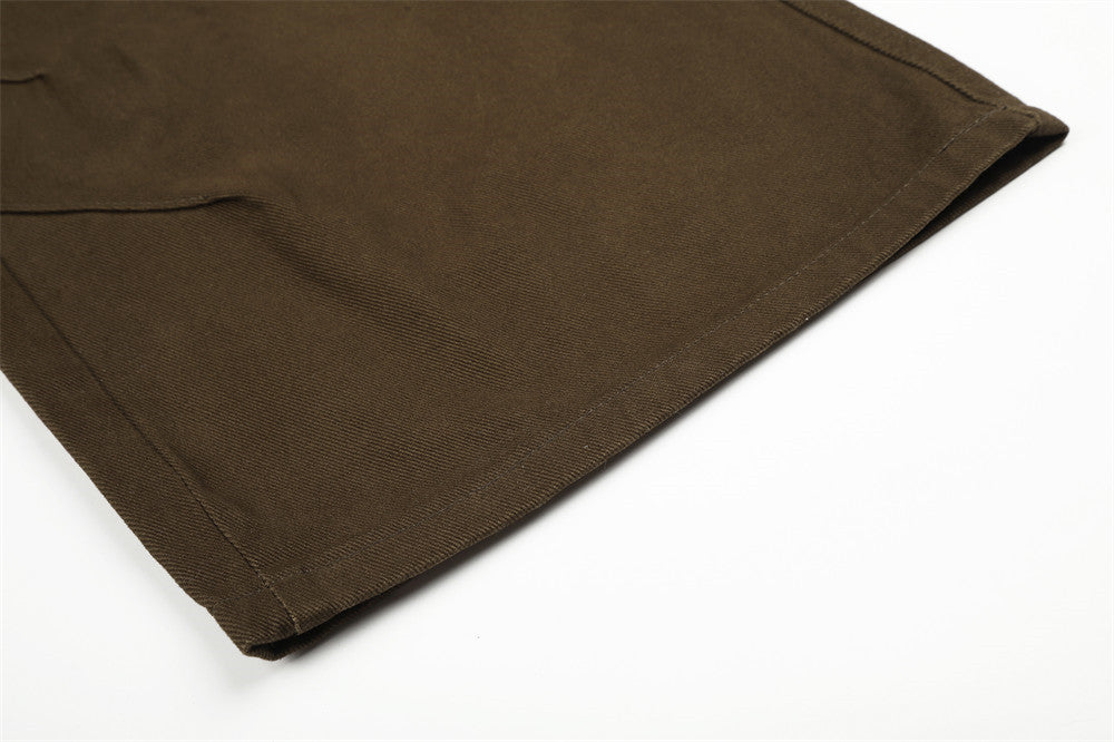 Men's Wide-Leg Cargo Pants with Leopard Fur Trim & Multi-Pocket Design