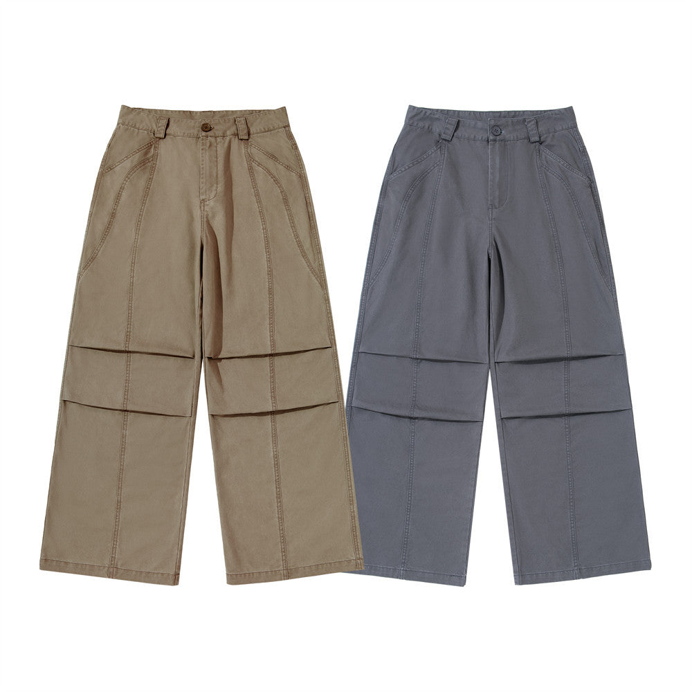 Wide-Leg Utility Pants – Panelled Straight-Fit Workwear Trousers
