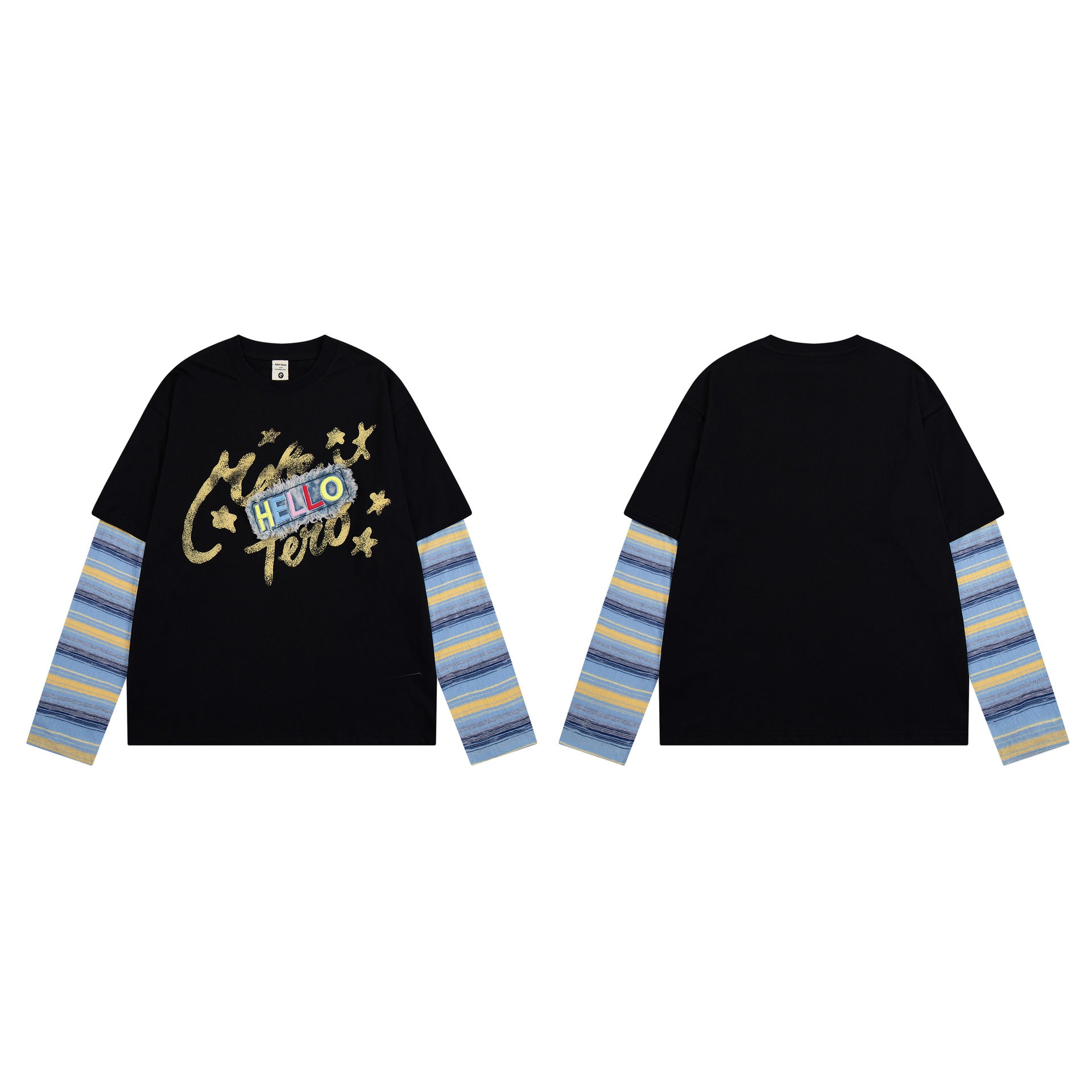 Kastiges Oversized-Langarmshirt mit Streifenärmeln & Hello-Patch