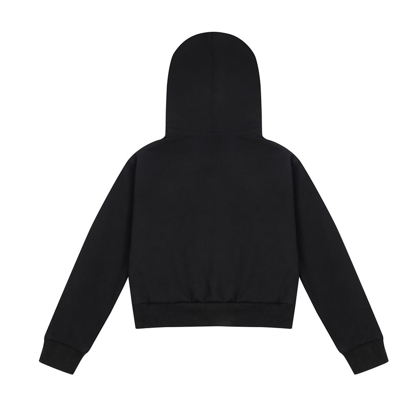 Sweat à capuche zippé court avec capuche cloutée et broderie croix