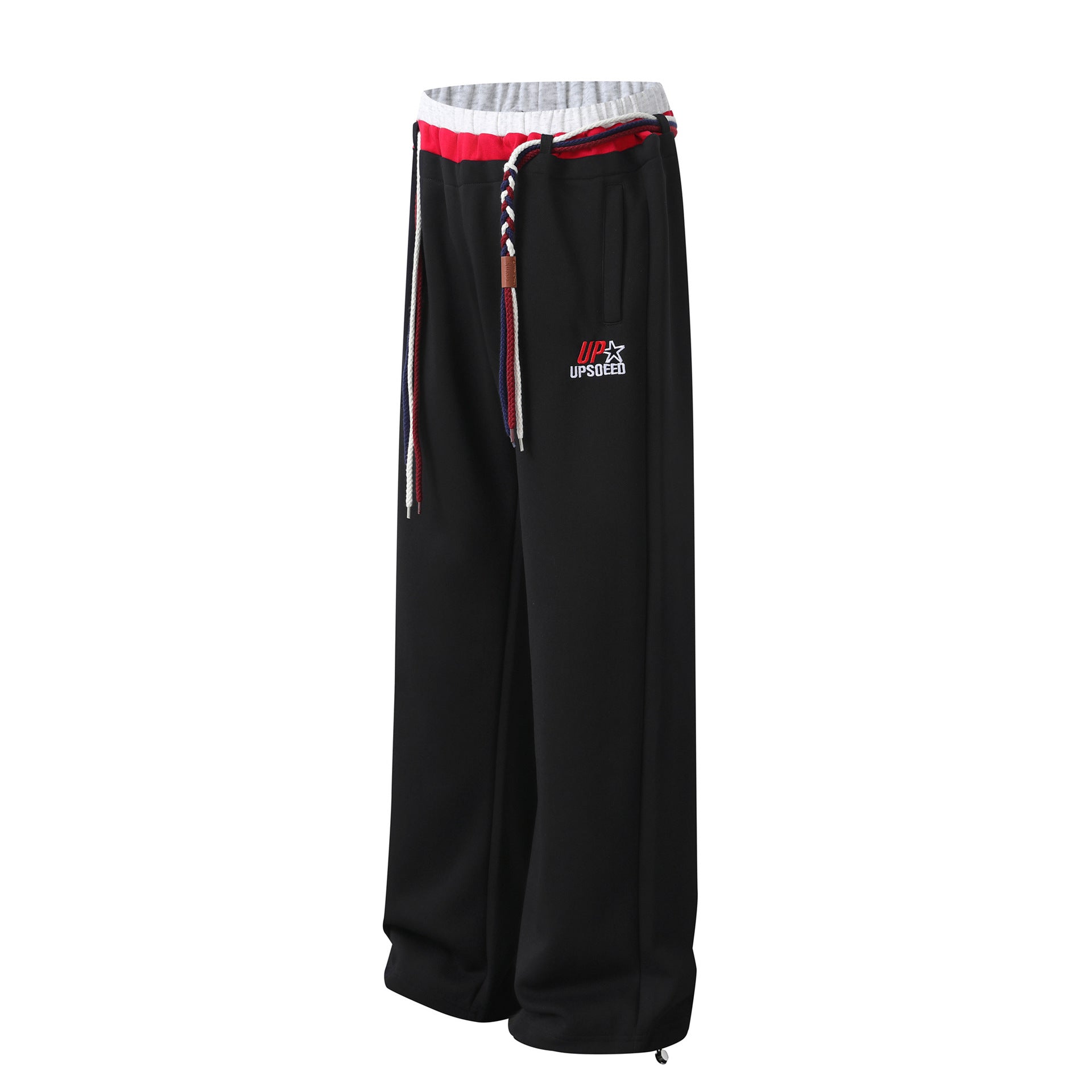 Pantalon de survêtement à jambes larges avec double ceinture et cordon tressé