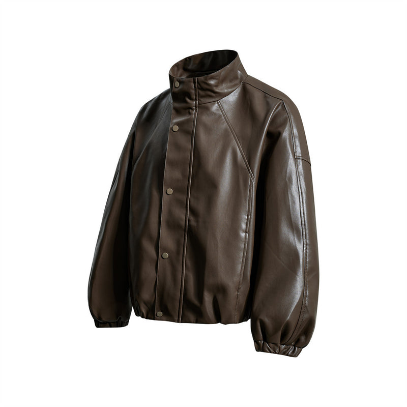 Veste homme oversize en similicuir PU, col montant, boutons-pression, coupe carrée