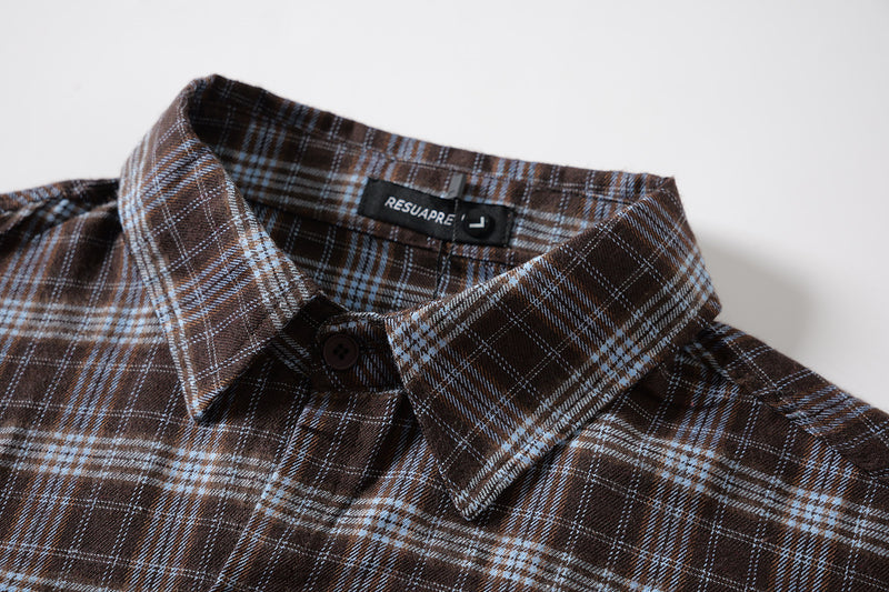 Button Up Plaid Shirt with Sleeve Embroidery – Oversized Flannel Shirt