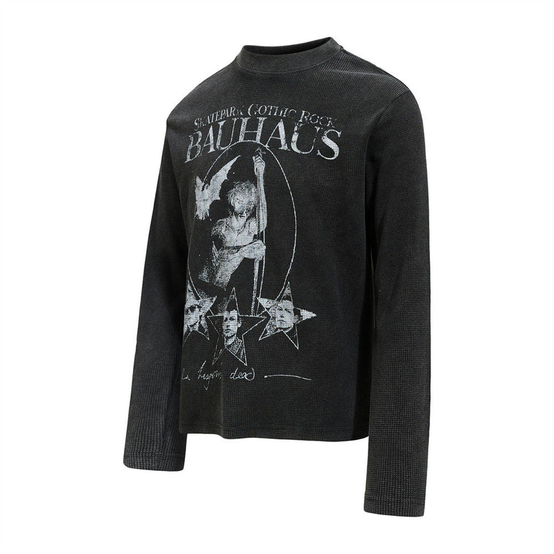 Bauhaus Gothic Rock Waffle Knit Long Sleeve Shirt – Vintage Band Graphic Tee