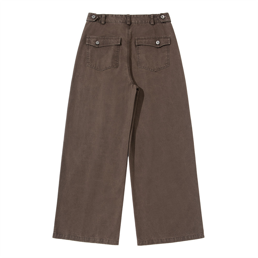 Wide-Leg Pleated Trousers – Vintage Washed Relaxed Fit Men's Pants