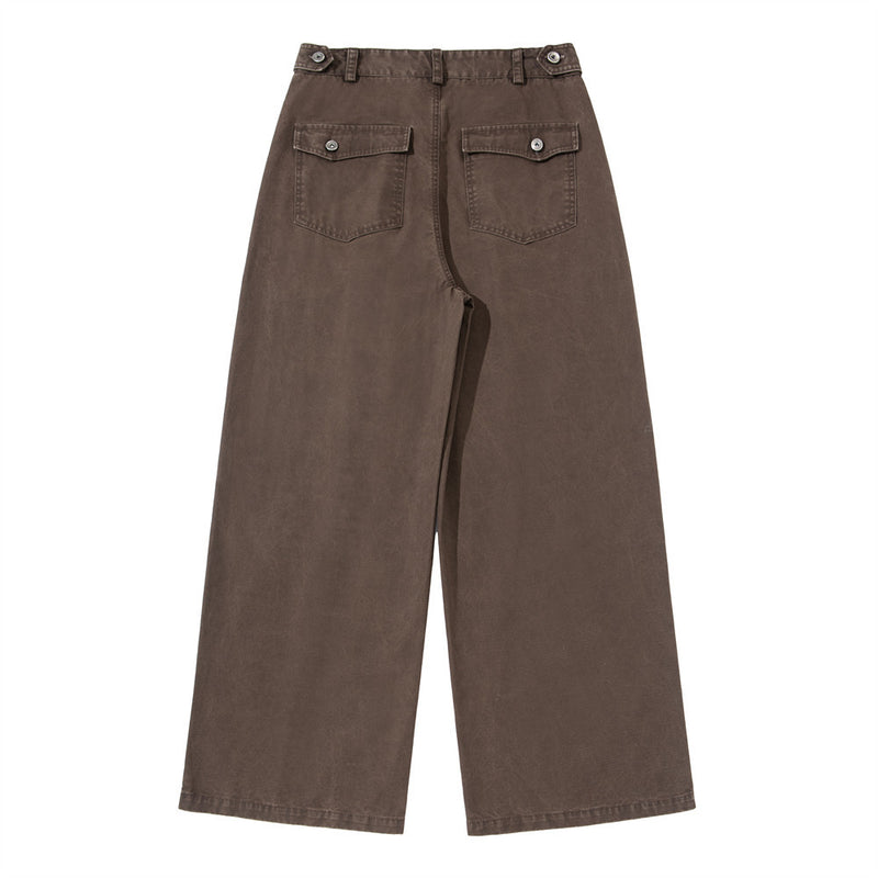 Wide-Leg Pleated Trousers – Vintage Washed Relaxed Fit Men's Pants