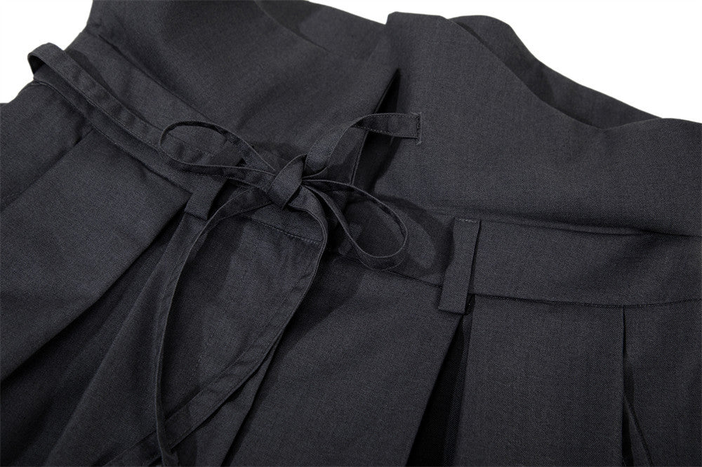 Wide-Leg Pleated Trousers with Fold-Over Waist & Drawstring