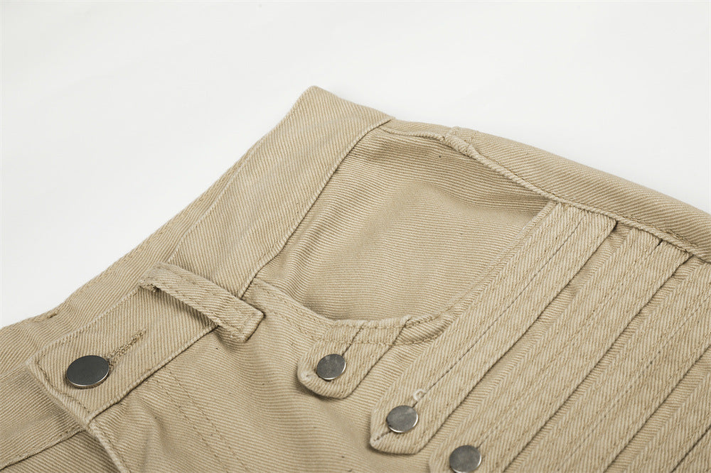 Men's Wide-Leg Barrel Pants with Decorative Button Detail