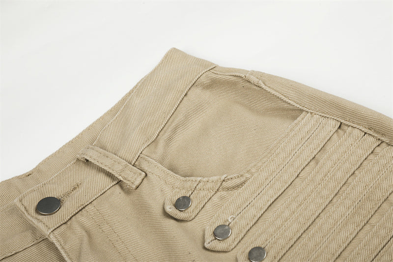 Men's Wide-Leg Barrel Pants with Decorative Button Detail