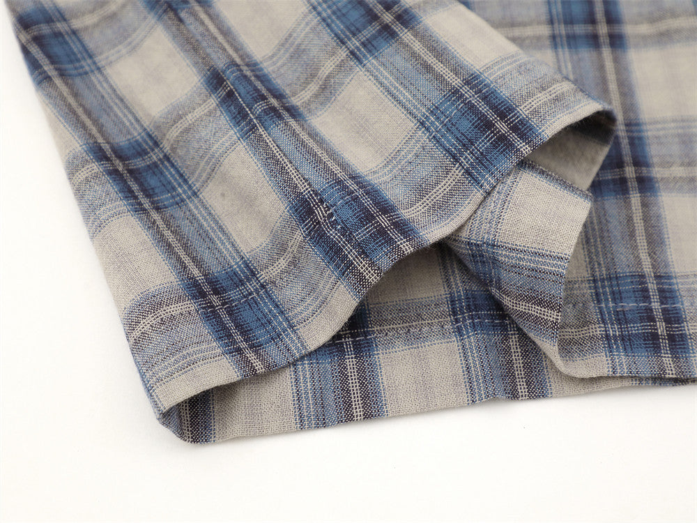 Oversized Plaid Short-Sleeve Shirt with Letter Print