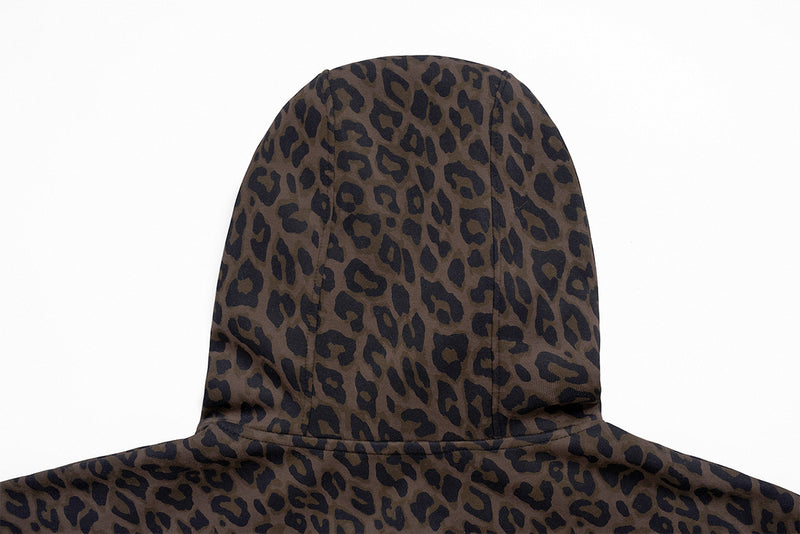 Leopard Print Zip-Up Hoodie with Embroidered MakeTrue Graphic & Number 9 Patches