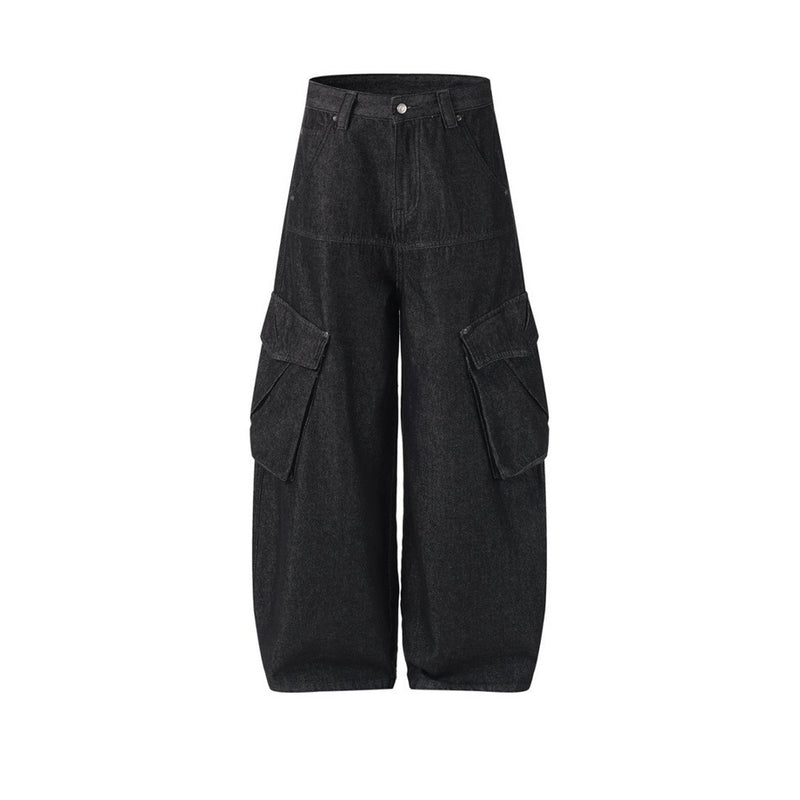 Black Baggy Cargo Jeans Men – Wide-Leg Denim with Large Utility Pockets
