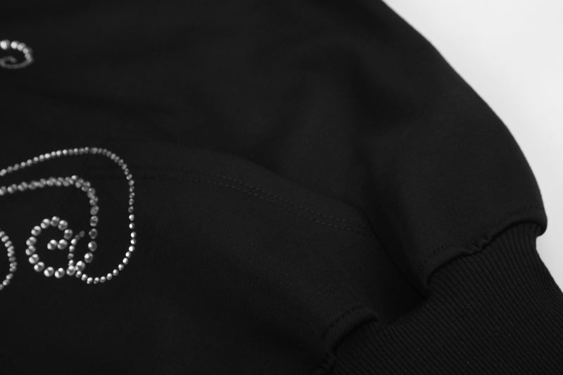 Hoodie zippé court à strass et motif arabesque – Noir