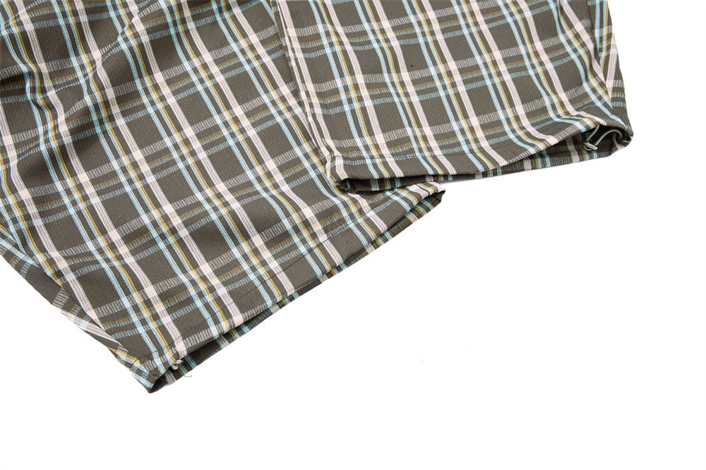 Plaid Wide-Leg Parachute Pants – Oversized Draped Fit with Drawstring Hem