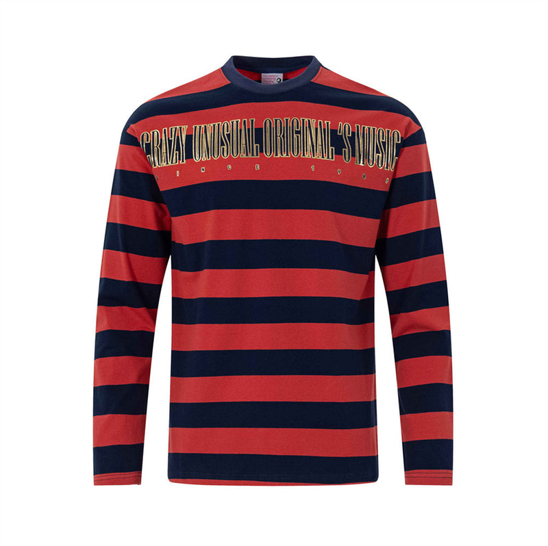 Men's Bold Stripe Long-Sleeve T-Shirt with Graphic Letter Print