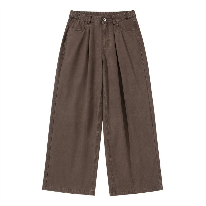 Wide-Leg Pleated Trousers – Vintage Washed Relaxed Fit Men's Pants