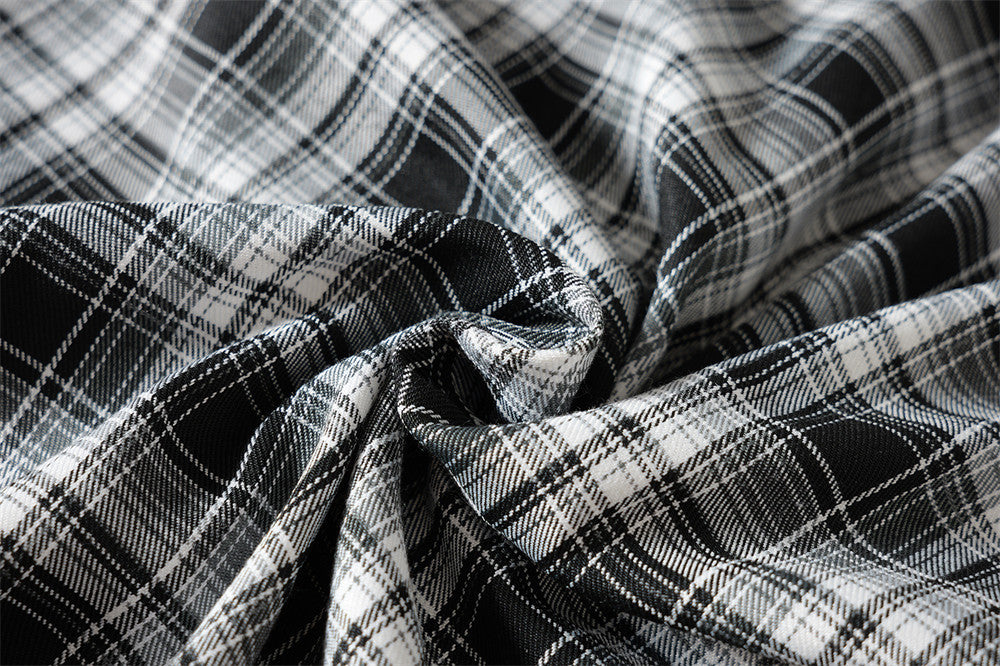 Plaid Short-Sleeve Shirt with Pegasus Embroidery & Studded Lettering