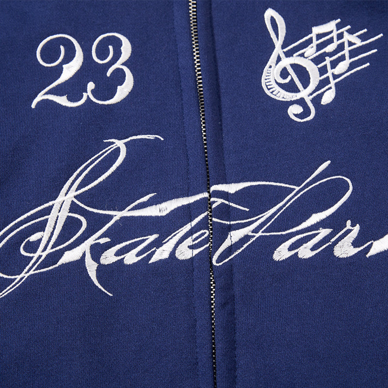 Track Jacket Stand Collar Music Note Embroidery Stripe Sleeves Skatepark 23