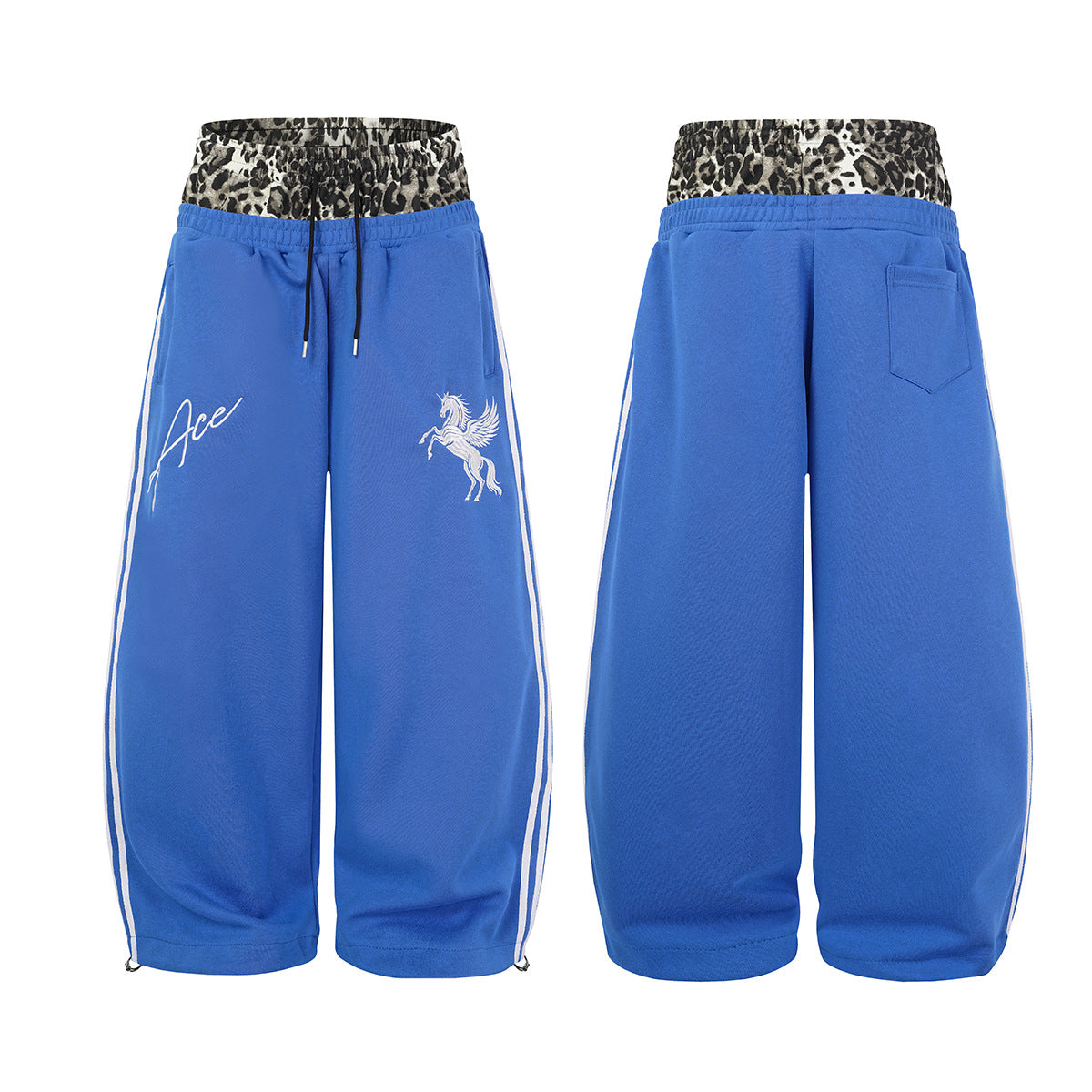 Wide Leg Sweatpants with Leopard Waistband & Pegasus Embroidery