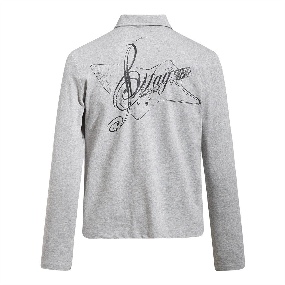 Long Sleeve Polo Shirt with Graffiti Star Print