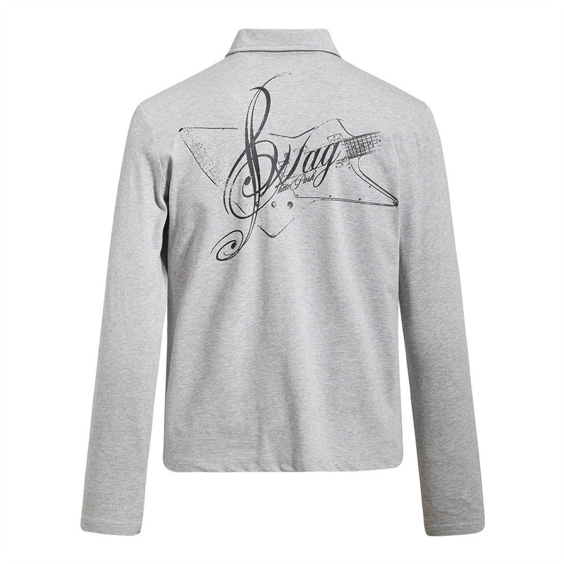 Long Sleeve Polo Shirt with Graffiti Star Print