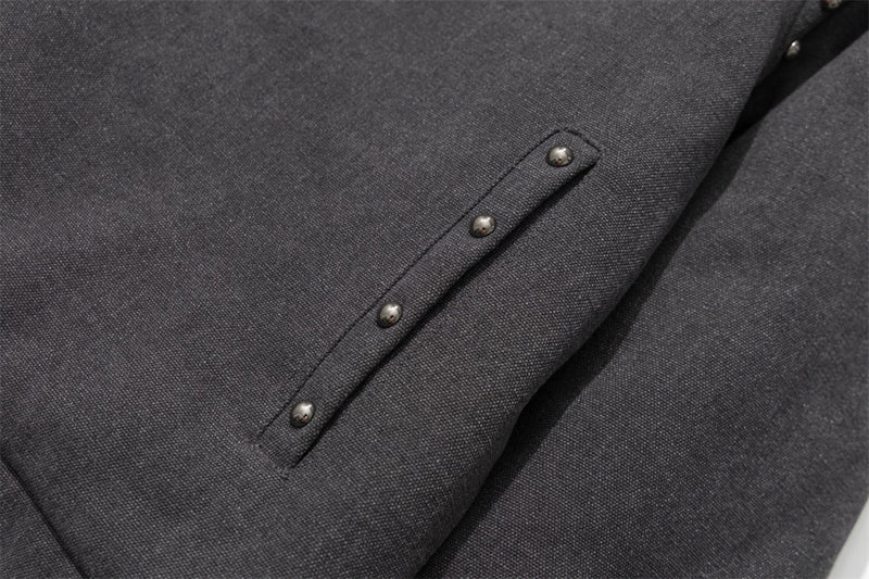 Veste moto homme à col en fausse fourrure – Zip diagonal, détails cloutés, gris anthracite