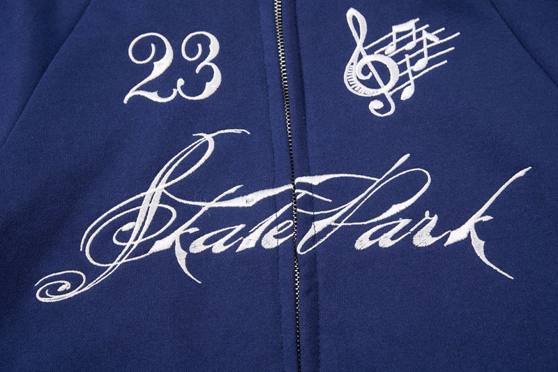 Track Jacket Stand Collar Full-Zip with Script & Music Note Graphics
