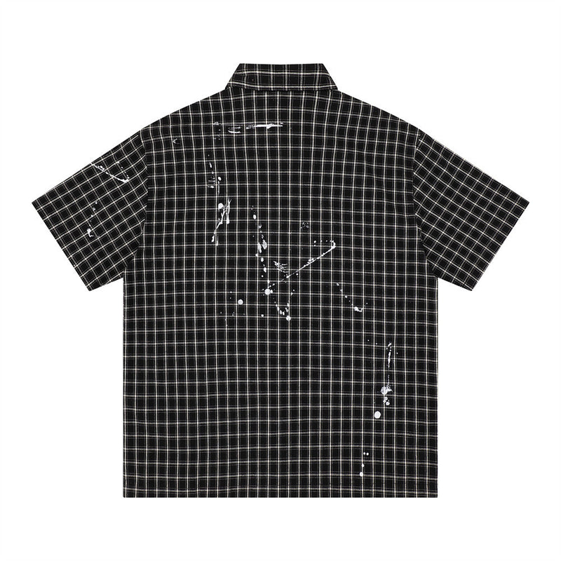 Paint Splatter Plaid Short Sleeve Shirt – Relaxed Fit Street Style