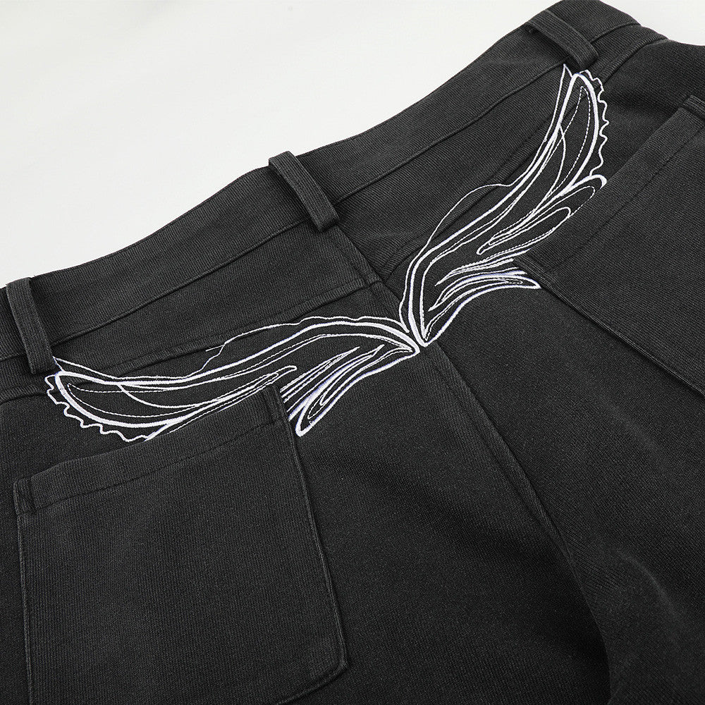 Wide-Leg Barrel Pants – Oversized Fit with Embroidered Pockets & Crossover