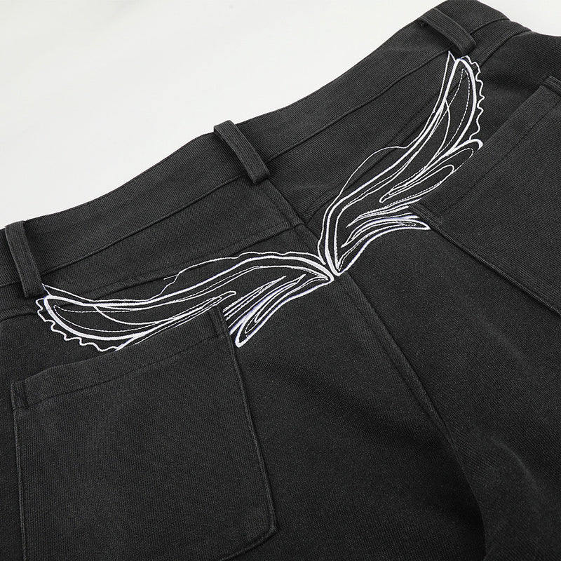 Wide-Leg Barrel Pants – Oversized Fit with Embroidered Pockets & Crossover