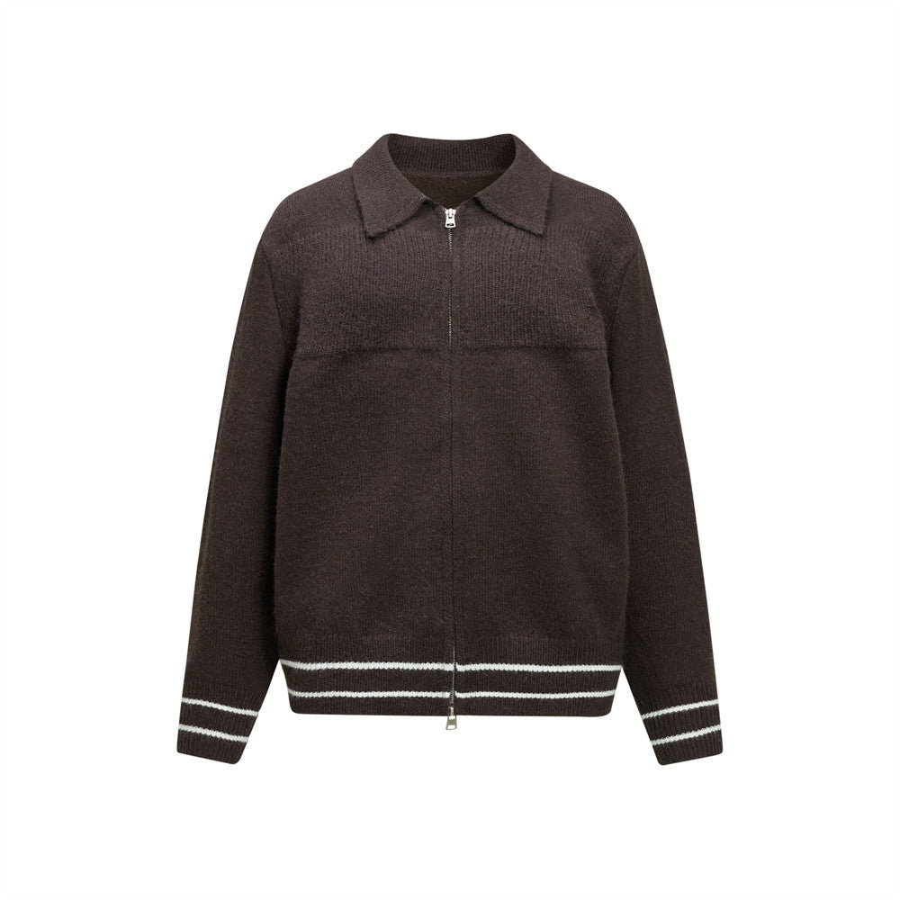 Men Zip Up Sweater Knit Polo Collar Cardigan – Relaxed Fit
