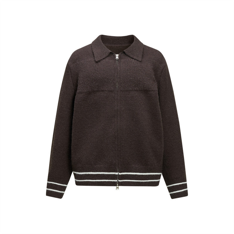 Men Zip Up Sweater Knit Polo Collar Cardigan – Relaxed Fit