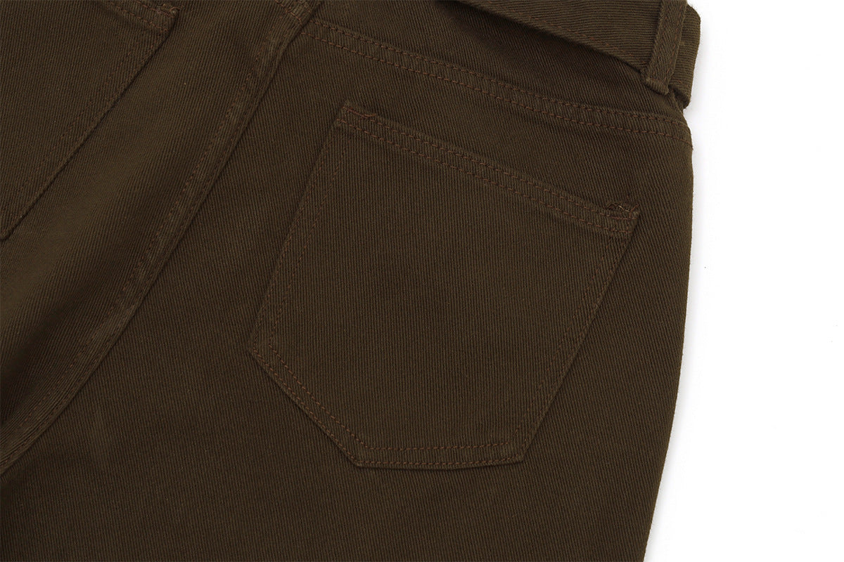 Wide-Leg Barrel Pants with Belt Strap, Pleated High-Waist Washed Casual Trousers