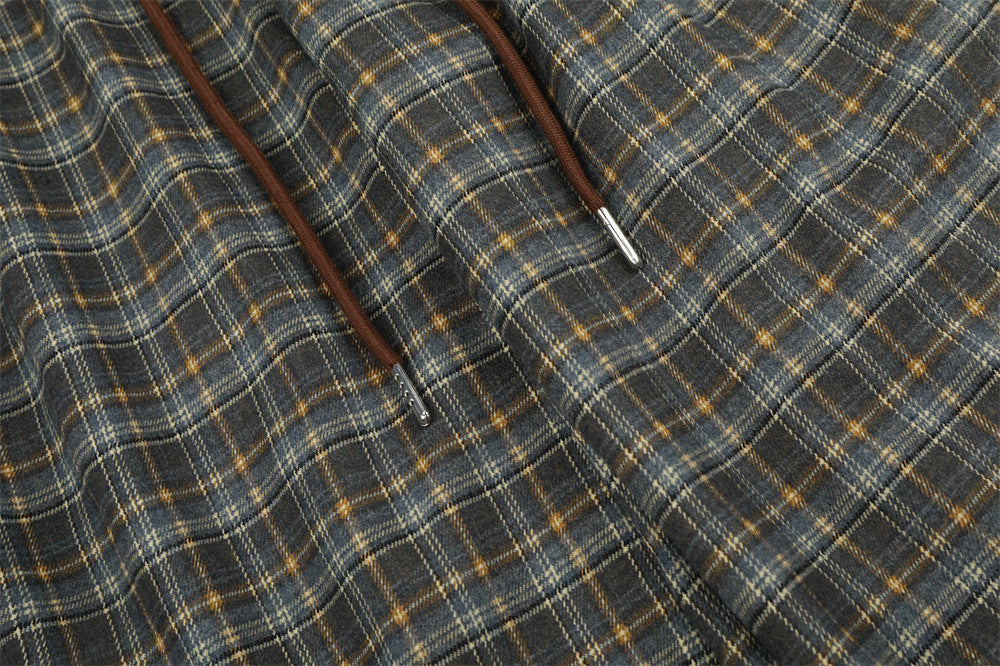 Vintage Plaid Wide-Leg Pants – Oversized Baggy Trousers with Elastic Waist